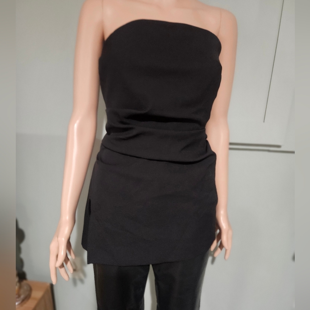 Zara Draped Strapless Asymmetric Top| Sculpted Waist|Minimalist Black Tube Top.S - Picture 5 of 15